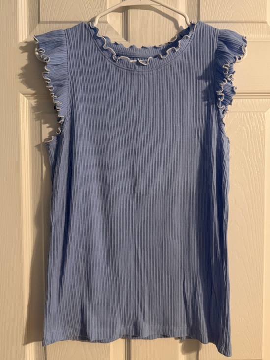 LOFT Tops - LOFT Blue Ribbed Ruffle Sleeve Top Size Large